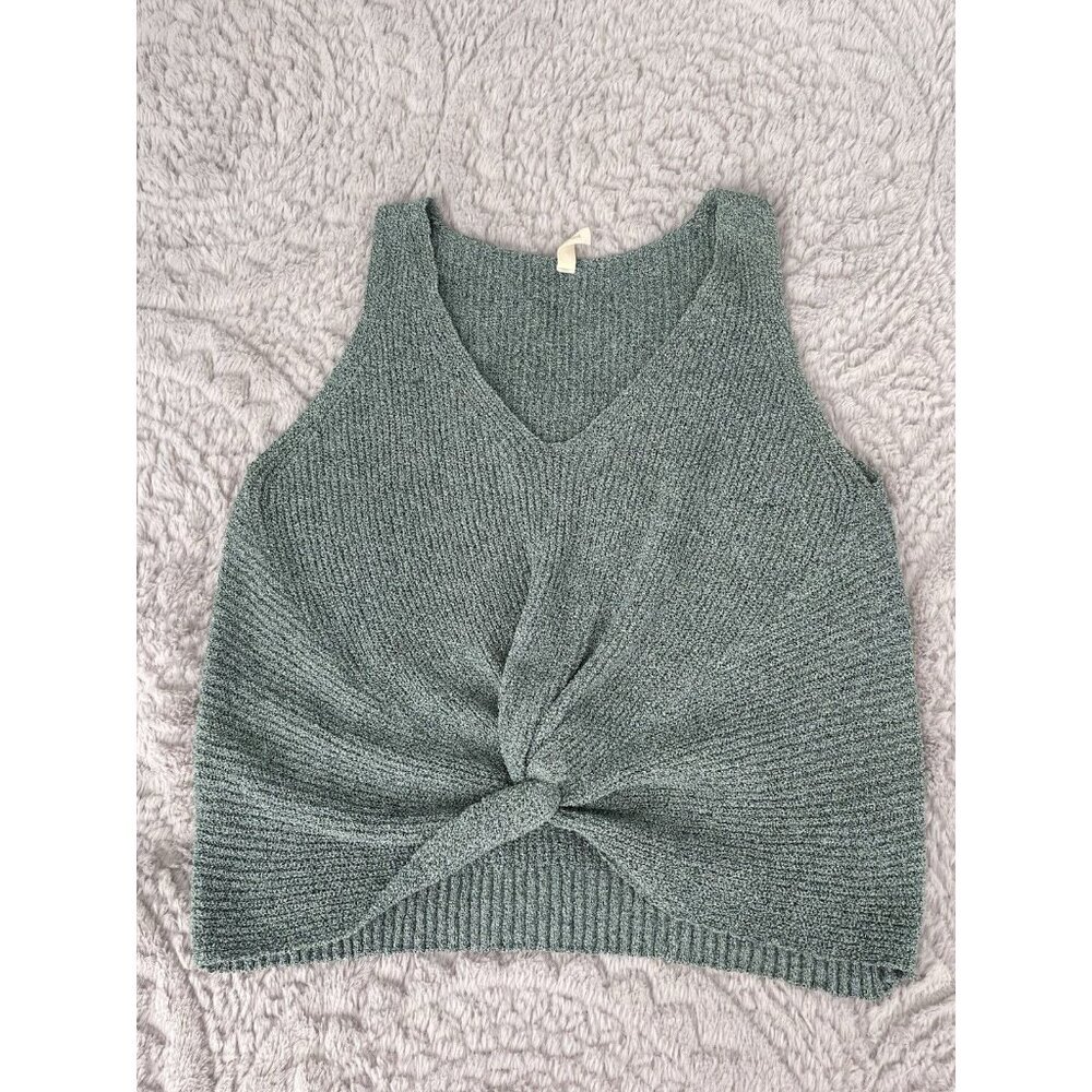 Knot Front Sleeveless Knit Tank Top - Green